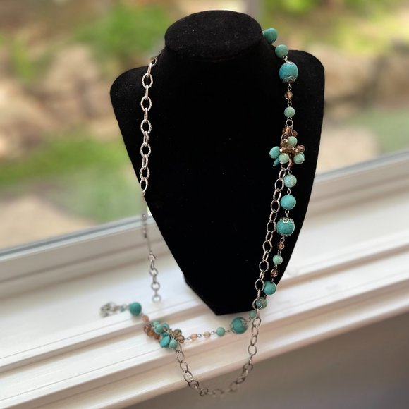 3 BOHO ITEMS Real Turquoise Drop earrings, Bracelet plus Beautiful Long Necklace - Picture 7 of 16